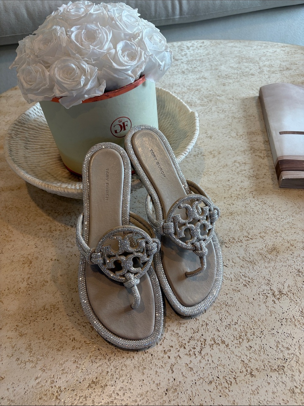 Tory Burch Silver Crystal Miller Thong Sandals - Picture 2 of 4